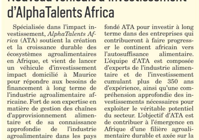 Nouveau véhicule d’investissement d’AlphaTalents Africa